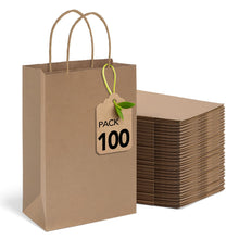 MESHA Brown Paper Bags 8x4.25x10.5 Inch 20Pcs, Paper Bags with Handles, Sturdy Brown Gift Bags for Retail, Birthday Party Favors, Shopping, Small Business (Made in USA)