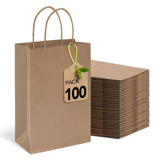 MESHA Brown Paper Bags 8x4.25x10.5 Inch 20Pcs, Paper Bags with Handles, Sturdy Brown Gift Bags for Retail, Birthday Party Favors, Shopping, Small Business (Made in USA)