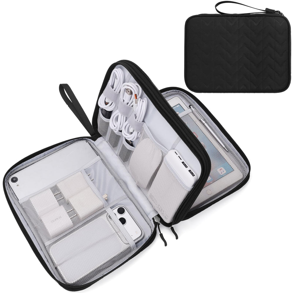 FYY Travel Cable Organizer Pouch Electronic Accessories Carry Case Portable Waterproof Double Layers All-in-One Storage Bag for Cord, Charger, Phone, Earphone Black