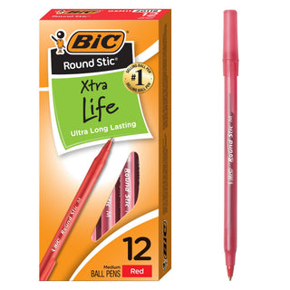 BIC Round Stic Xtra Life Black Ballpoint Pens, Medium Point (1.0mm), 12-Count Pack of Bulk Pens, Flexible Round Barrel for Writing Comfort, No. 1 Selling Ballpoint Pens