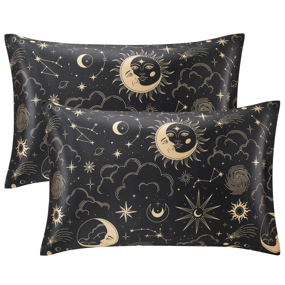 EXQ Home Silky Satin Pillowcase for Hair and Skin,Printed Pillow Cases Standard Size Set of 2 Satin Pillow Case 2 Pack with Envelope Closure(Ink Leaf, 20x26)