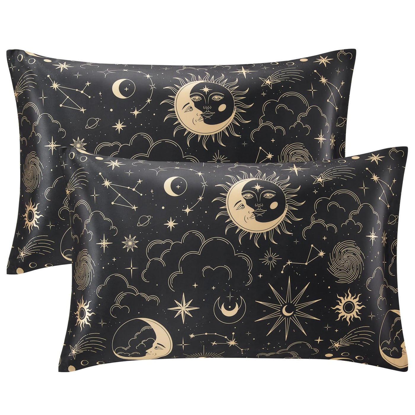 EXQ Home Silky Satin Pillowcase for Hair and Skin,Printed Pillow Cases Standard Size Set of 2 Satin Pillow Case 2 Pack with Envelope Closure(Ink Leaf, 20x26)