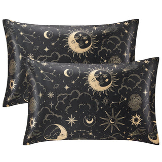 EXQ Home Silky Satin Pillowcase for Hair and Skin,Printed Pillow Cases Standard Size Set of 2 Satin Pillow Case 2 Pack with Envelope Closure(Ink Leaf, 20x26)