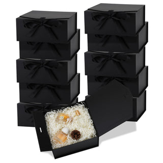 OEMVALATY 8-Pack Gift Boxes,9x9x4 Inch Magnetic Gift Boxes with Lids for Presents,Black with Ribbon, Bridesmaid Proposal Box for Wedding, Storage, Birthday