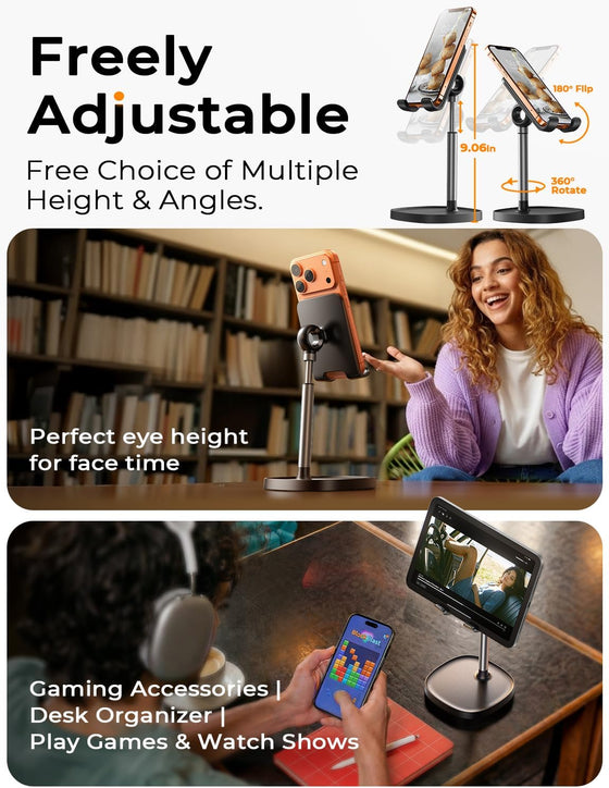 LISEN Cell Phone Stand Phone Holder for Desk Office Decor, Office Desk Accessories Women PC Gaming Essentials iPhone Stand Gadgets Men Gift for Father Fit OtterBox Case Switch iPad Air Tablet 4-10 in - hover image