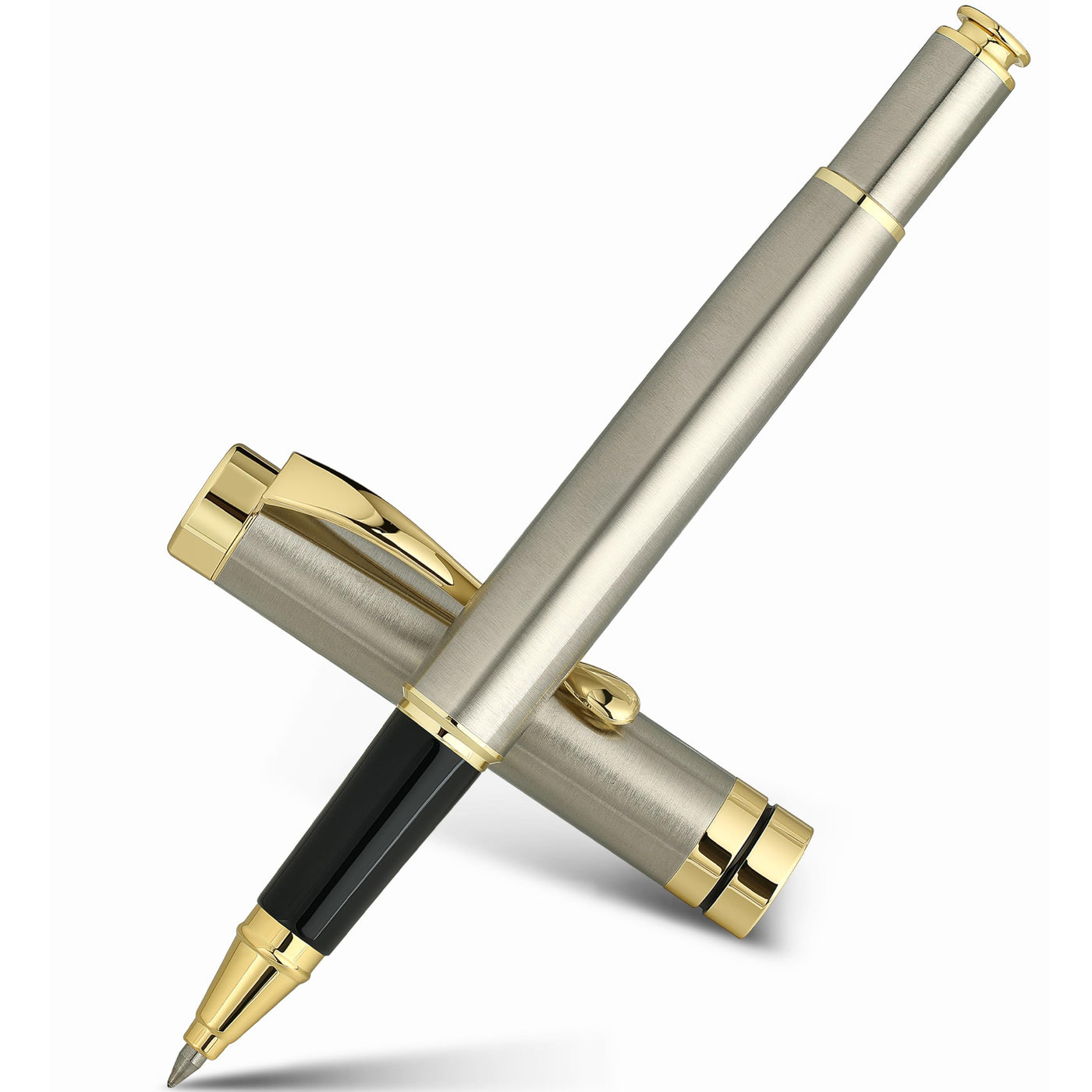 BEILUNER Ballpoint Pens, Stunning Black Chrome Metal Pen with Golden Trim, Best Ball Pen Gift Set for Men & Women, Professional, Executive, Office, Nice Pens-Gift Box with 0.5mm Black Extra Refill
