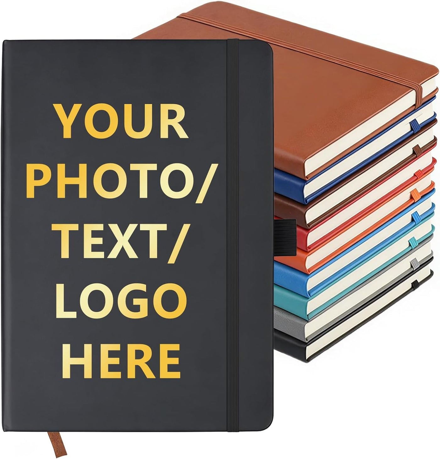 Customizable Personalized Notebook | Custom Logo, Text & Image A5 Journal Notebook | 200 Lined Pages 8.5" x 5.8" | Daily Writing Journal for Office, Students & Gift Giving, Black