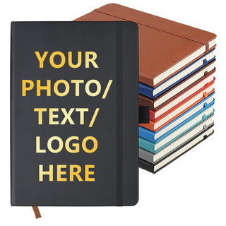 Customizable Personalized Notebook | Custom Logo, Text & Image A5 Journal Notebook | 200 Lined Pages 8.5" x 5.8" | Daily Writing Journal for Office, Students & Gift Giving, Black