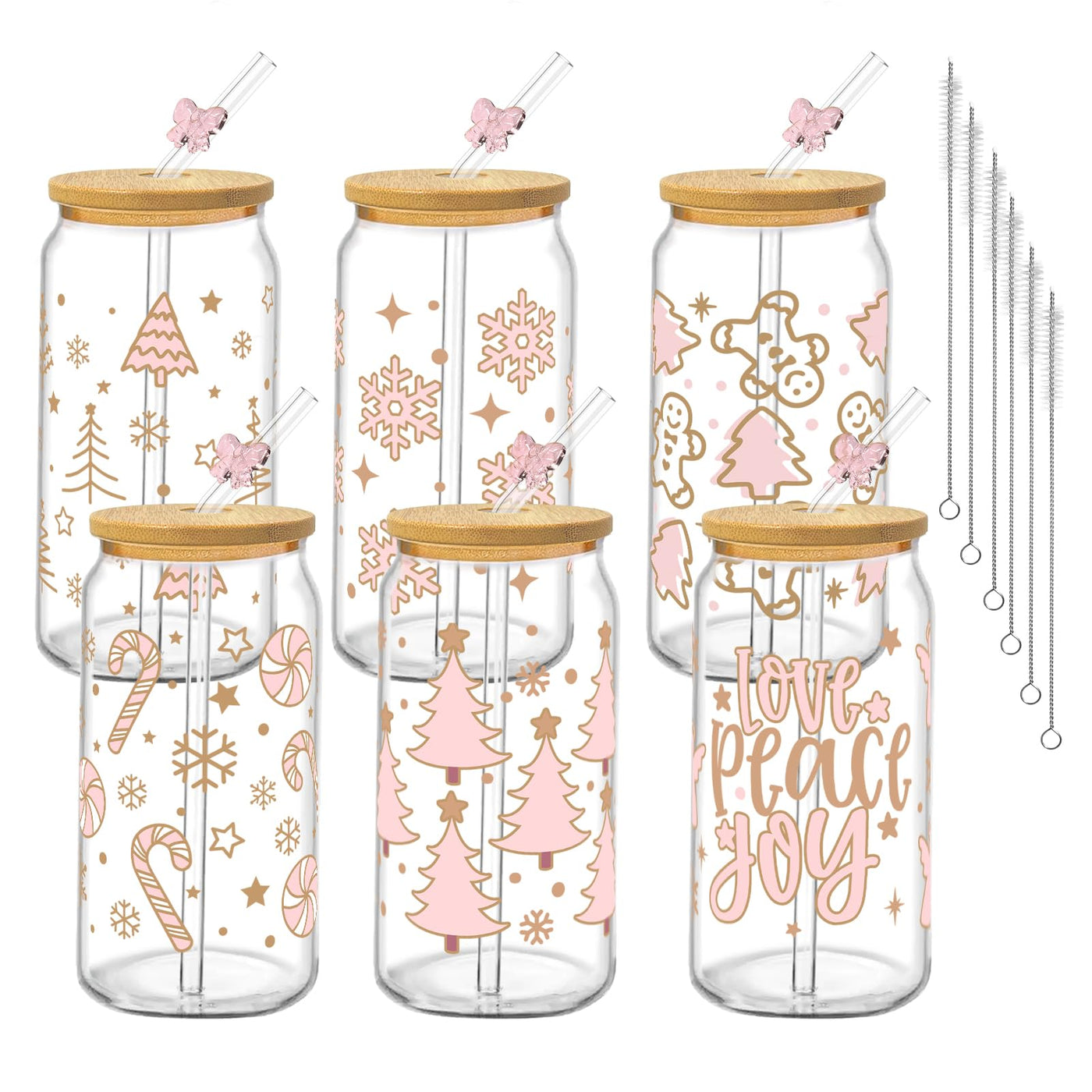 6Pcs Thank You Gifts Glass Cups with Lids and Straws 16oz Employee Appreciation Drinking Glasses Cups Thank You Iced Coffee Cup Tumbler Gifts for Employee Staff Coworkers Teachers Nurse