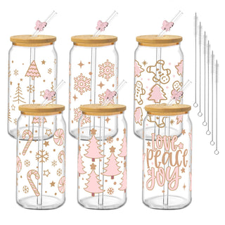 6Pcs Thank You Gifts Glass Cups with Lids and Straws 16oz Employee Appreciation Drinking Glasses Cups Thank You Iced Coffee Cup Tumbler Gifts for Employee Staff Coworkers Teachers Nurse