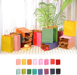 qiqee Medium Size Paper Gift Bags With Handles 10.6"x8.3"x4.3" 16 Solid Colors Party Favor Bags（16-Packs）