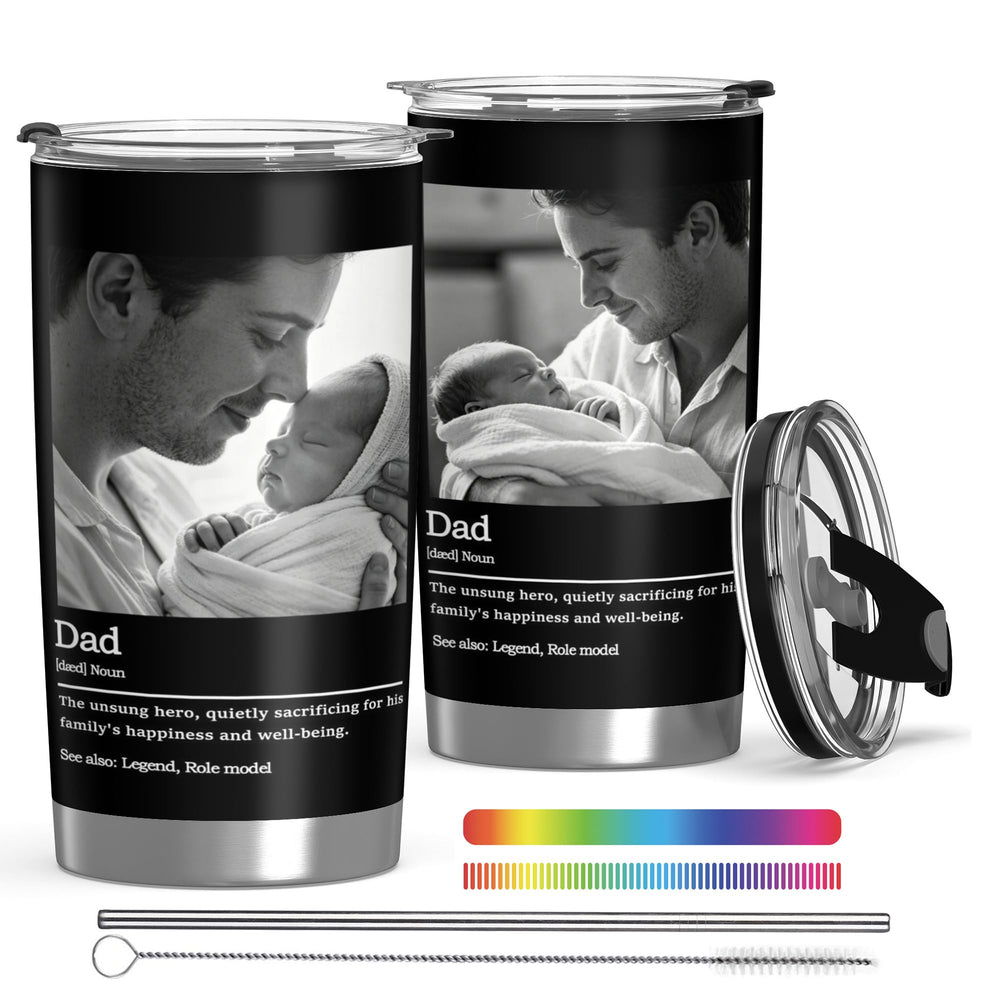 Personalized Tumbler with Photo Text Logo, Made in USA 20 oz Custom Stainless Steel Coffee Mug with Lid, Custom Cup Gift for Dad, Mom, Friends, gift for father's day