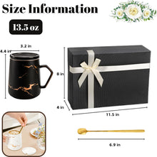 ZENFUN 2 Pack Ceramic Mug Set for Couple, Coffee Mugs with Gift Box, Engagement Wedding Gift 13.5 oz Porcelain Mug Set with Lid and Gold Spoon Marbling, His and Hers, Christmas( Black&White)