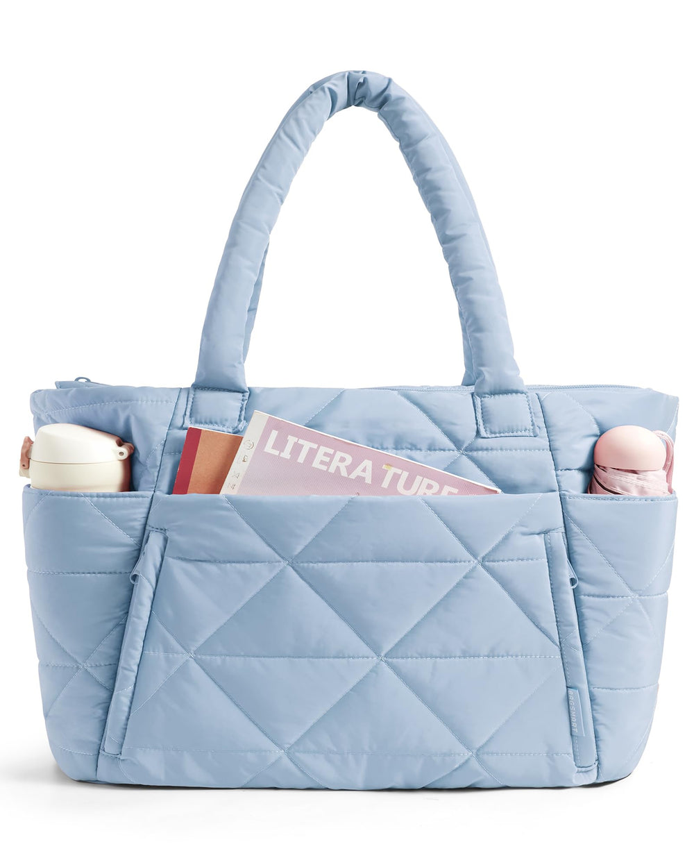 BAGSMART Tote Bag for Women, Puffer Tote Bag with Zipper, Large Quilted Shoulder Bag with Compartments for Travel, Work, Gym