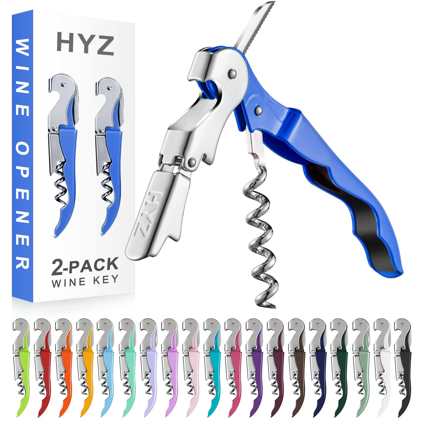 HYZ 2-Pack Wine Opener Waiter Corkscrew, Professional Wine Key for Servers, Bartender with Foil Cutter, Manual Wine Bottle Opener Double Hinged (Pink)