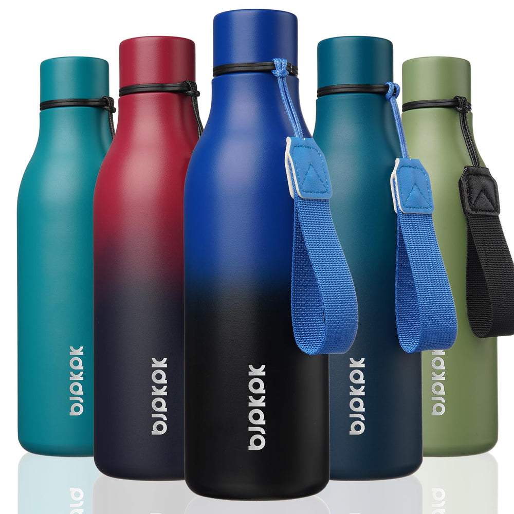 BJPKPK Insulated Water Bottles, 18 oz Stainless Steel Metal Water Bottle with Strap, BPA Free Leak Proof Jugs, Mugs, Flasks, Reusable Thermal Flasks for Sports & Travel, Orange