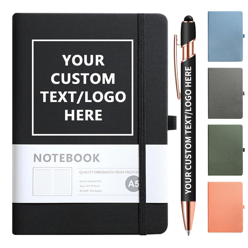 Personalized Notebook and Pen, Custom Notebooks Cover with Logo/Text/Image, Customizable A5 & A6 Leather Notebook, Lined Journals Present for Business Students Teacher (200 Lined Pages)