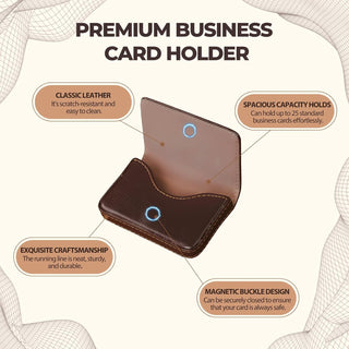 Business Card Holder, Slim Brown PU Leather Card Case for Men & Women with Magnetic Shut, Portable Pocket or Purse Wallet Holds Credit ID Cards, Gift Idea