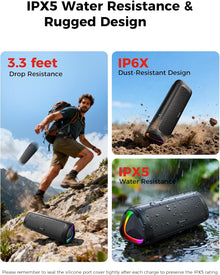Bluetooth Speaker, 20W HD Sound, Portable Wireless, IPX5 Waterproof, Up to 24H Playtime, TWS, for Home/Party/Outdoor/Camping/Beach Essentials, Birthday Gift for Fathers Day Men Dad Husband (Black)