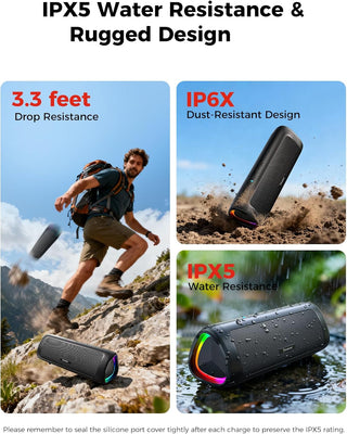Bluetooth Speaker, 20W HD Sound, Portable Wireless, IPX5 Waterproof, Up to 24H Playtime, TWS, for Home/Party/Outdoor/Camping/Beach Essentials, Birthday Gift for Fathers Day Men Dad Husband (Black)