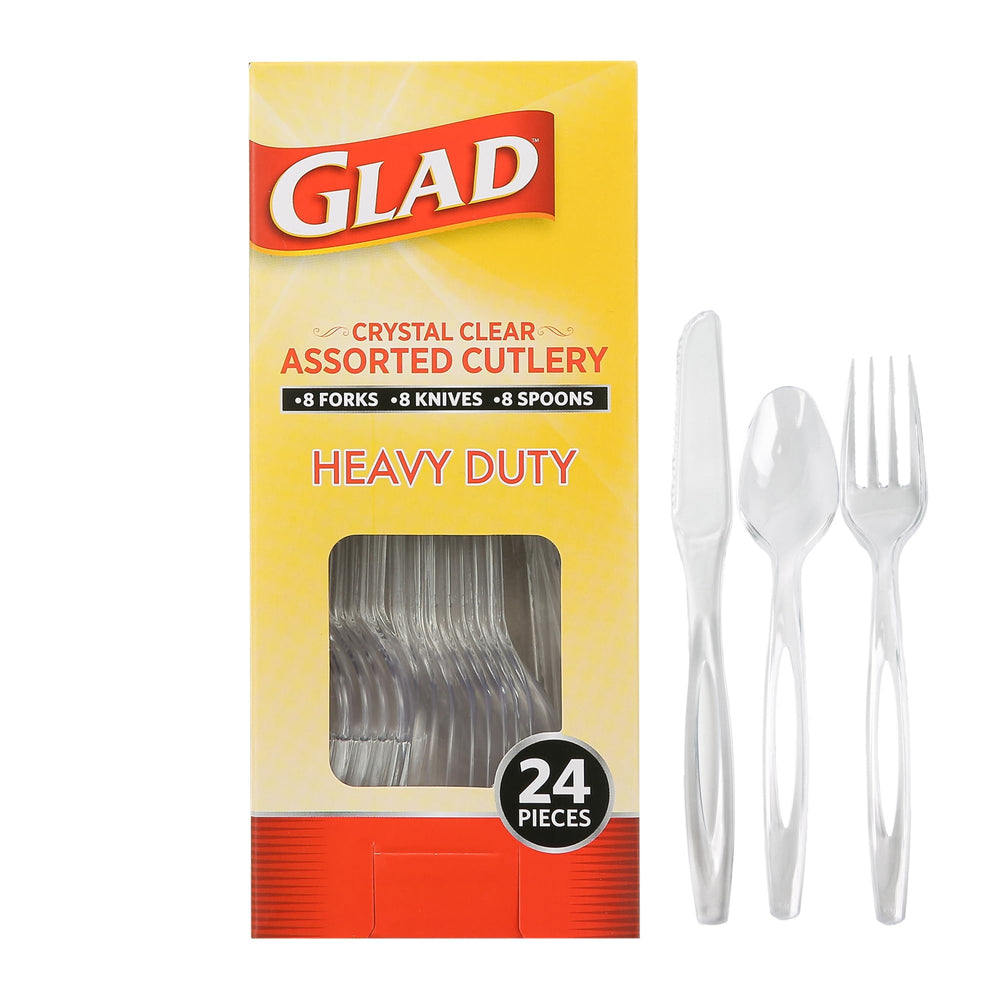 Glad Clear Disposable Cutlery Set with Heavy Duty Plastic Forks, Knives, and Spoons, Reusable Dishwasher Safe Plastic Utensils for Parties and Everyday Use, 240 Count