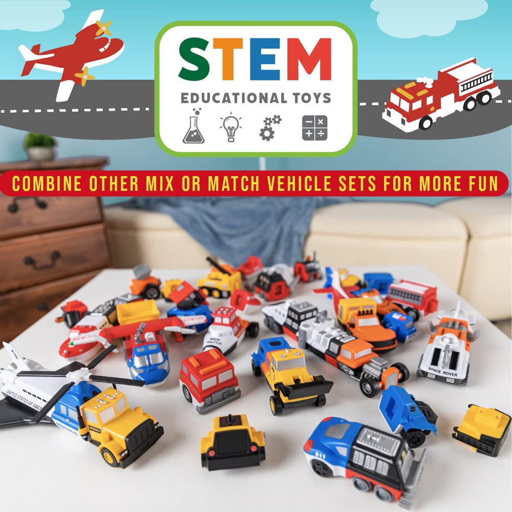 POPULAR PLAYTHINGS Magnetic Vehicles for Toddlers 1-3, Mix or Match Car Toys, Set of 3 Gift for Kids - Vehicles, Fire & Rescue, Red and White