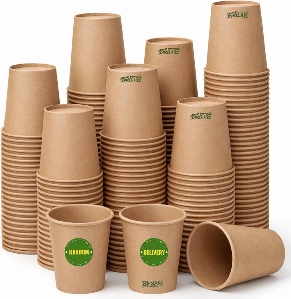 150 Pack 8 oz Disposable Paper Cups, Brown Coffee Cups Unbleached Kraft Paper, Sturdy Leak Resistant Hot/Cold Disposable Cups for Party Home Office