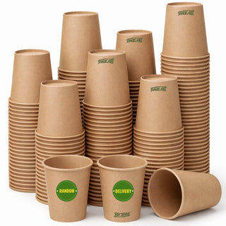 150 Pack 8 oz Disposable Paper Cups, Brown Coffee Cups Unbleached Kraft Paper, Sturdy Leak Resistant Hot/Cold Disposable Cups for Party Home Office