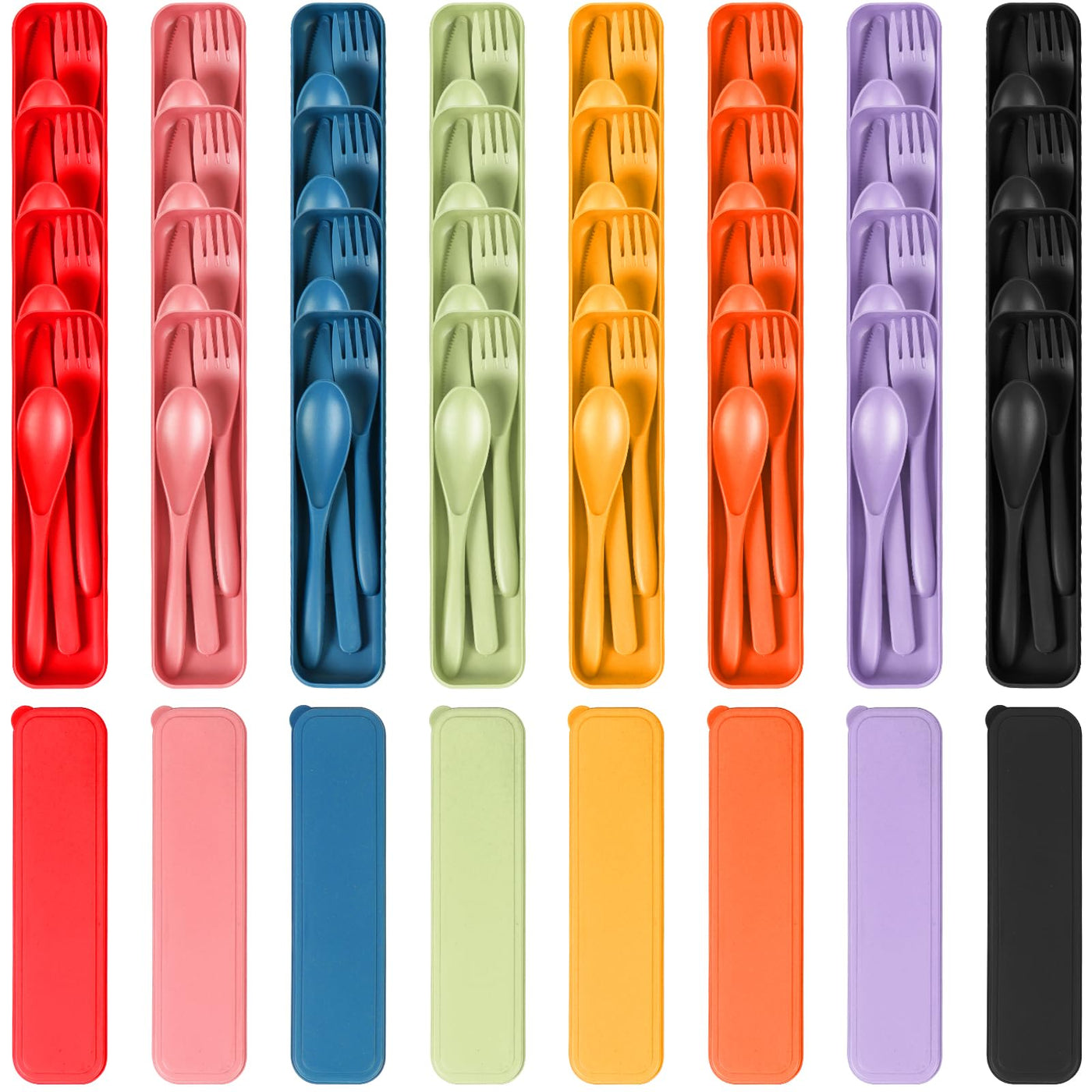 Reusable Travel Utensils Set with Case, 4 Sets Wheat Straw Portable Knife Fork Spoons Tableware, Eco-Friendly BPA Free Cutlery for Kids Adults Picnic Camping Utensils(Green, Beige, Pink, Blue)