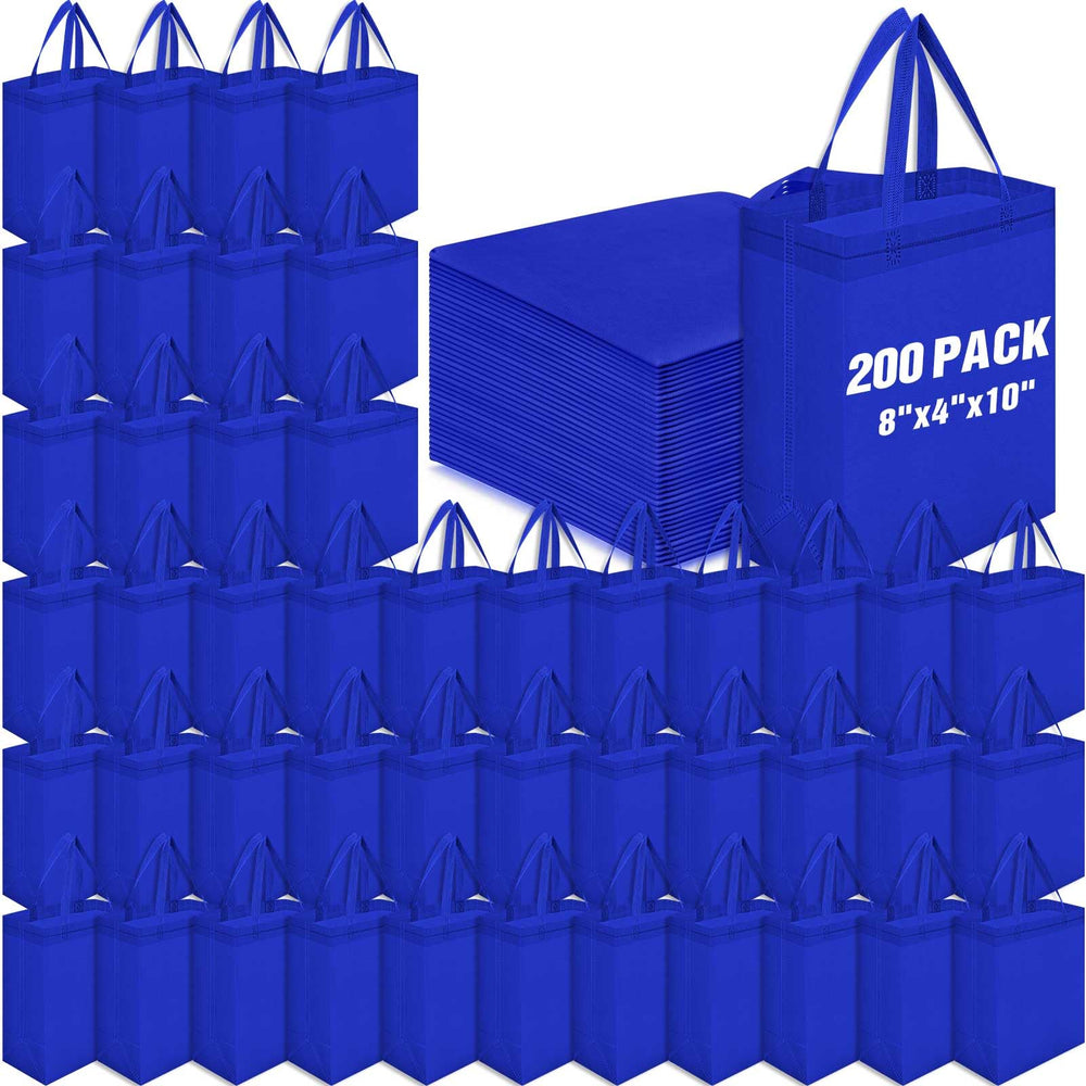 Windyun 50 Pcs Reusable Tote Bag Bulk 8 x 4 x 10 Inch Non Woven Shopping Bag with Handle Reusable Portable Grocery Gift Tote (Black)