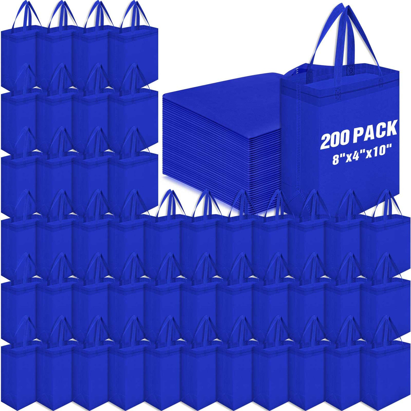 Windyun 50 Pcs Reusable Tote Bag Bulk 8 x 4 x 10 Inch Non Woven Shopping Bag with Handle Reusable Portable Grocery Gift Tote (Black)