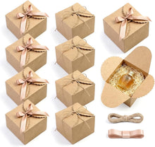 RAINFLOW Eco-Friendly Brown Kraft Gift Boxes with Satin Ribbon – 12x12x9 cm, Small Square Boxes for Weddings, Birthdays, Party Favors 10-Pack, Bulk Packaging, Recyclable Paper