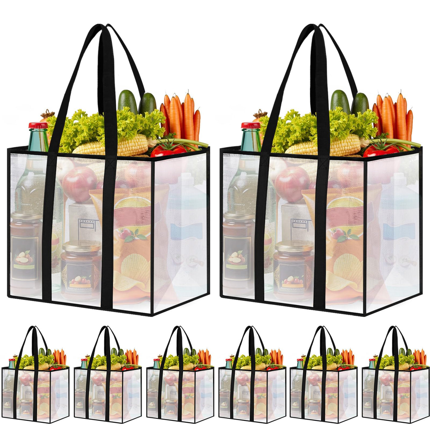4 Pack Reusable Grocery Bags, Heavy-Duty Shopping Bags with Sturdy Handles, Water-Resistant & Foldable Organizer, Shopping Bags for Groceries, Market, Car Trunk, Multi-Purpose, 33L