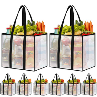 4 Pack Reusable Grocery Bags, Heavy-Duty Shopping Bags with Sturdy Handles, Water-Resistant & Foldable Organizer, Shopping Bags for Groceries, Market, Car Trunk, Multi-Purpose, 33L