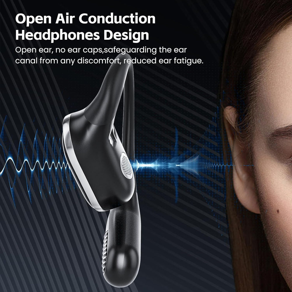 TRAUSI Open Ear Wireless Earbuds Bluetooth Headphones, 80H Playtime Stereo Ear Buds with ENC Noise Cancelling, Fast Charging, IPX7 Waterproof Sports Earphones with Earhook for Running/Workouts Black