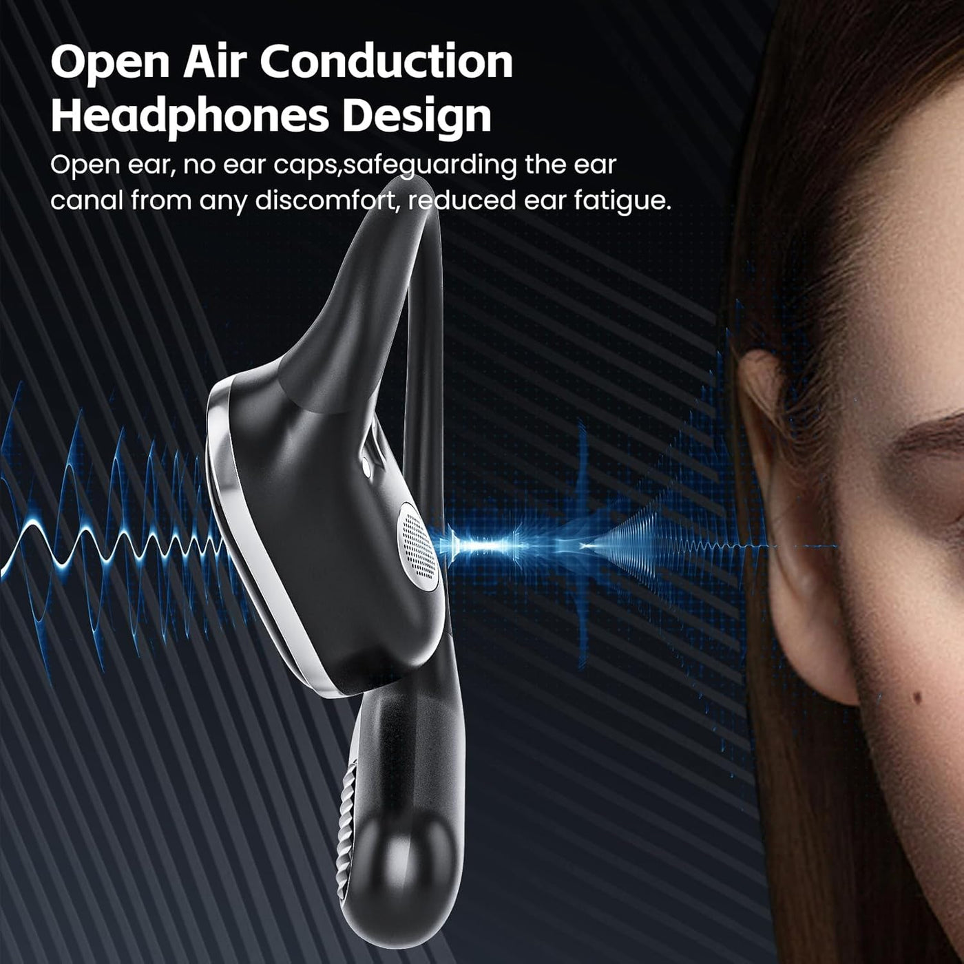 TRAUSI Open Ear Wireless Earbuds Bluetooth Headphones, 80H Playtime Stereo Ear Buds with ENC Noise Cancelling, Fast Charging, IPX7 Waterproof Sports Earphones with Earhook for Running/Workouts Black