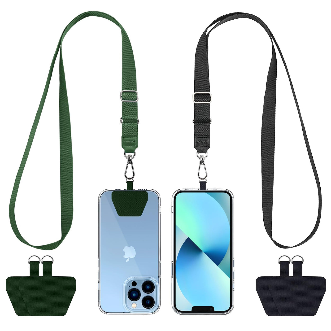 CACOE Phone Lanyard 2 Pack-2× Adjustable Neck Strap,2× Phone Patches,Universal Cell Phone Multifuctional Patch Lanyards Compatible with Most Smartphones(Black+Gray)
