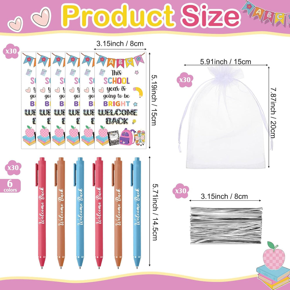 Marspark 30 Set Welcome Back to School Gifts Bulk Ballpoint Pens and Greeting Cards Set with Bags Twist Ties Composition First Day of School Gifts for Teacher Student Classroom Party Favors Supplies