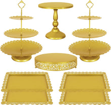 Fivenl 8 Pcs Cake Stand Gold Metal Dessert Table Display Set, 3-Tier Cupcake Stand, Cake Display Tower and Cookie Tray Rack Serving Tray for Birthday Party, Weddings, Baby Shower (Gold)