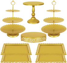 Fivenl 8 Pcs Cake Stand Gold Metal Dessert Table Display Set, 3-Tier Cupcake Stand, Cake Display Tower and Cookie Tray Rack Serving Tray for Birthday Party, Weddings, Baby Shower (Gold)