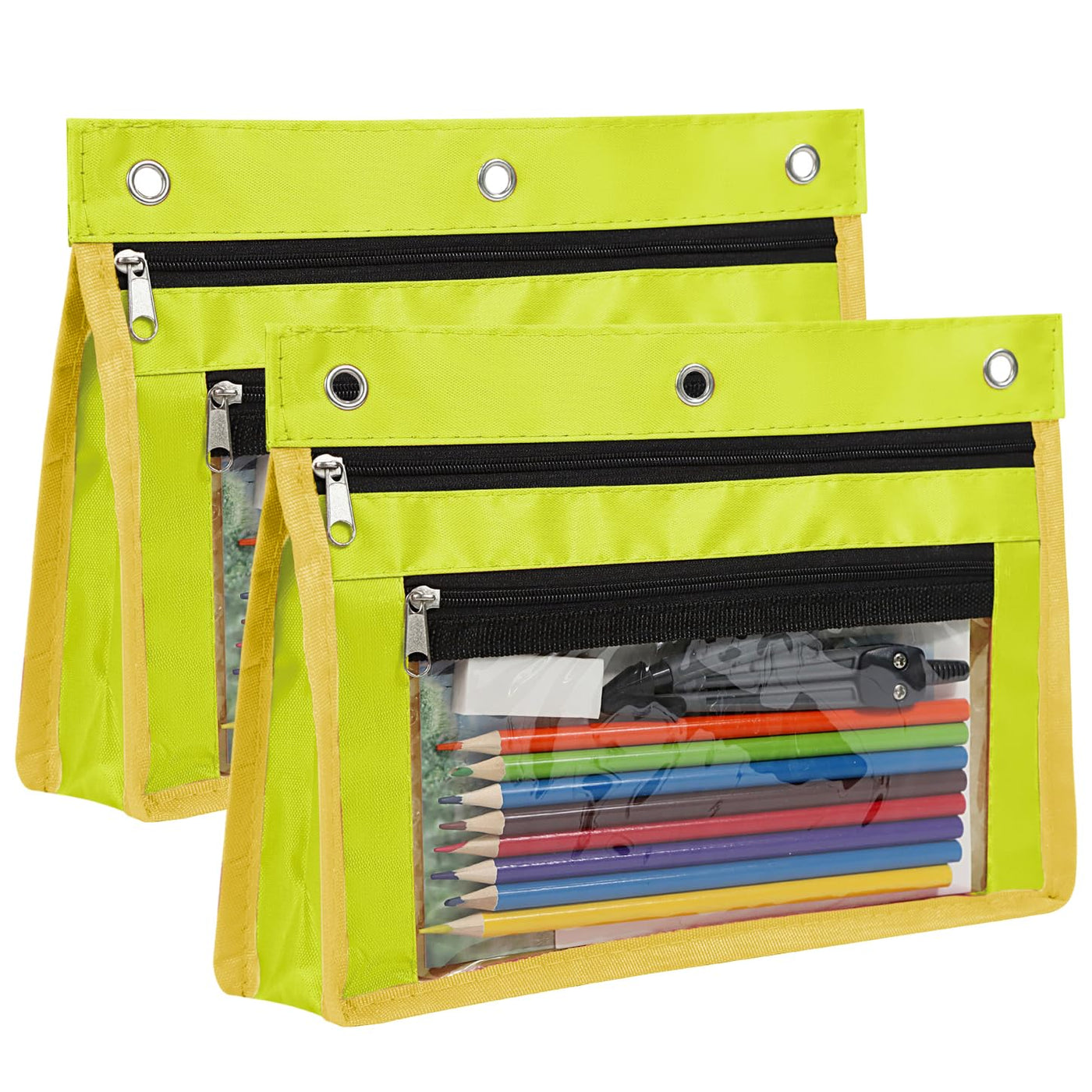 YoeeJob 2 Pack 1 Inch Expandable Zipper Pencil Pouches with Clear Window for 3 Ring Binder, Suitable for School & Office (Grey)