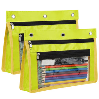 YoeeJob 2 Pack 1 Inch Expandable Zipper Pencil Pouches with Clear Window for 3 Ring Binder, Suitable for School & Office (Grey)