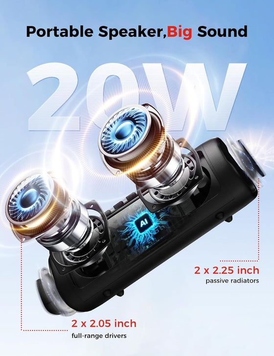 Bluetooth Speaker, 20W HD Sound, Portable Wireless, IPX5 Waterproof, Up to 24H Playtime, TWS, for Home/Party/Outdoor/Camping/Beach Essentials, Birthday Gift for Fathers Day Men Dad Husband (Black) - hover image