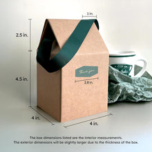 BYMARUE Elegant House-Shaped Gift Box Set with Handle, Thank You Sticker & Tissue Paper - Sturdy, Corrugated Gift Packaging, Goody Bags, Housewarming Favor Box for Mugs, Glass, Jams, Candles, Bottles, Jars, Cookies - Kraft Brown & Forest Green (1 Set)