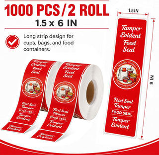 1000-Pack Tamper Proof Stickers, 1.5in x 6in Strong Adhesive Food Delivery Evident Stickers Sealed for Tamper Detection, Easily Use Labels Tapes for Boxes, Cups, Coffee, Envelopes, Documents