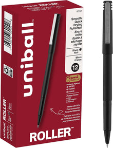 uniball Roller Rollerball Pens, Micro Point (0.5mm), Black, 12 Pack