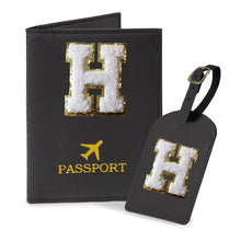 COSHAYSOO Purple Passport Cover Holder and Initial Luggage Tag Set TSA Approved with Personalized Monogram Chenille Letter Patch for Women Teen Girls, Cute Travel Bag Suitcase Identifier (A)