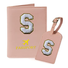 COSHAYSOO Purple Passport Cover Holder and Initial Luggage Tag Set TSA Approved with Personalized Monogram Chenille Letter Patch for Women Teen Girls, Cute Travel Bag Suitcase Identifier (A)
