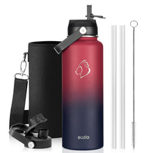 BUZIO 40oz Insulated Water Bottle, Triple Wall Vacuum Stainless Steel Water Flask with 2 lids, Lead-Free BPA-Free Straw Lid Sports Canteen Jug, Cold 48H & Hot 24H- Black