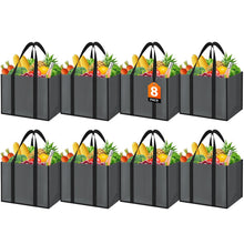 WISELIFE Reusable Grocery Bags with Handles - 3 Pack, 35L Large Shopping Bags for Groceries, Water-Resistant & Foldable Grocery Totes for Lasting Use for Kitchen, Market, Car Trunk, Picnic (Gray)